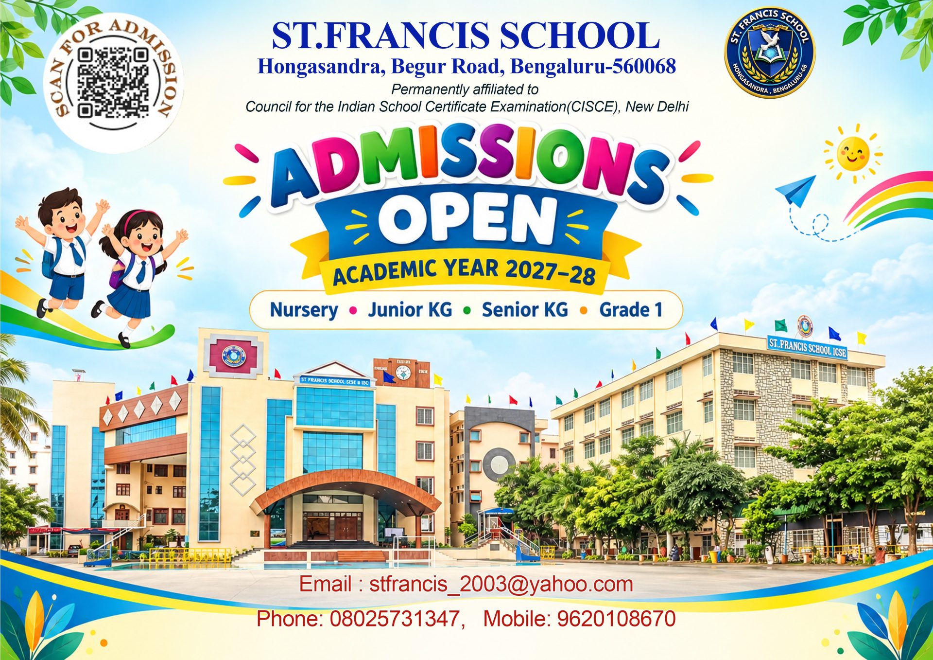 Nursery, Junior KG, Senior KG, Grade 1 